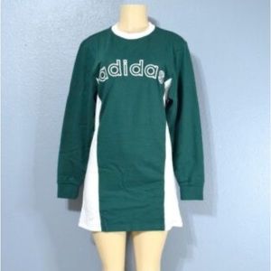 ADIDAS WOMEN’S OVERSIZED LONG SLEEVE COTTON SHIRT DRESS – GREEN/WHITE SIZE LARGE